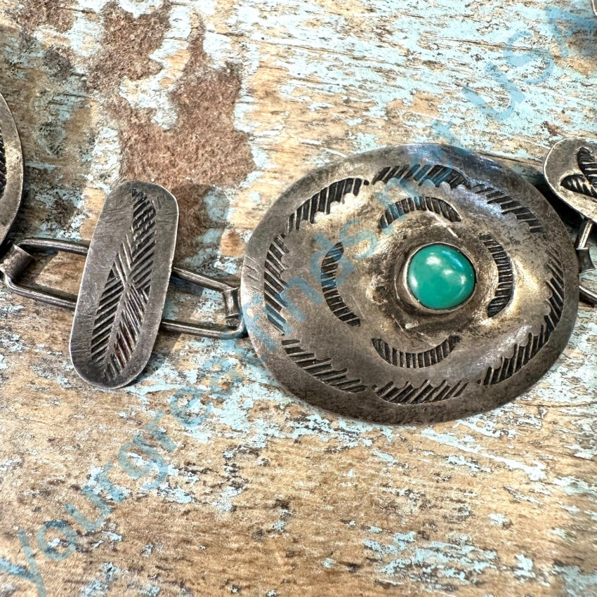 Vintage Sterling Silver, Turquoise sawtooth set, leather Hat strap/band belt good