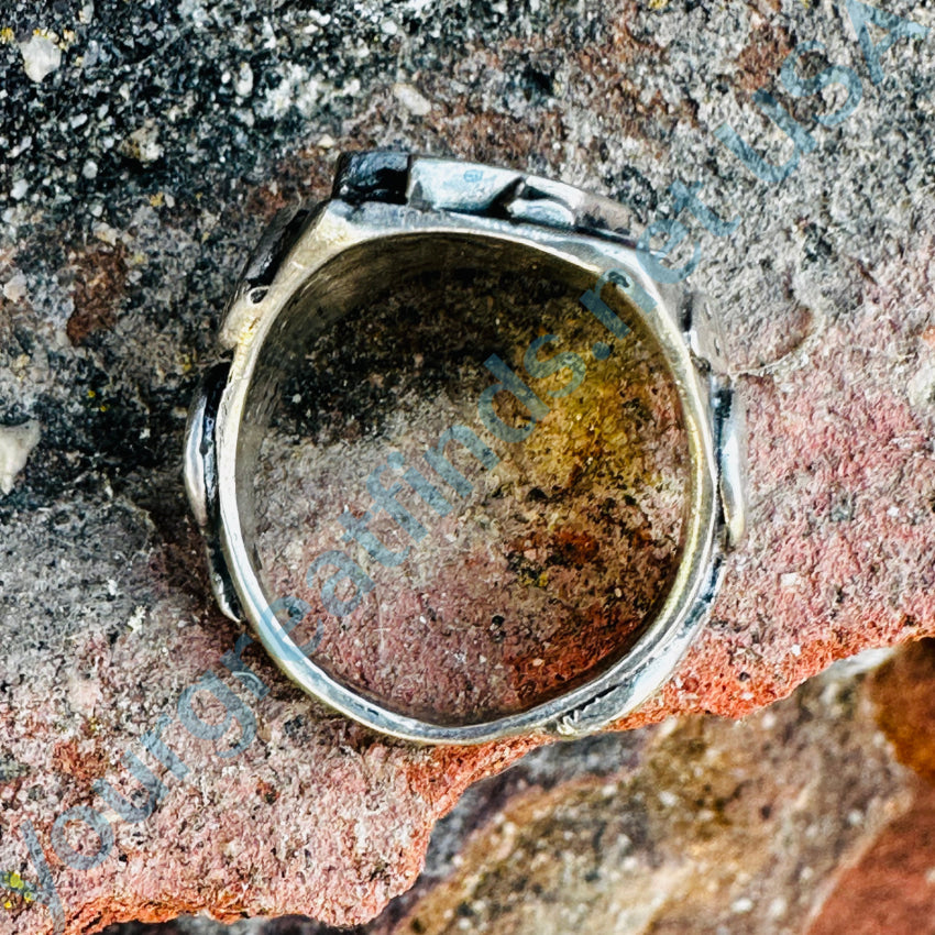 Old Zuni Sterling Silver American Bald Eagle & Snake Signet Ring Size 10.5 Ring