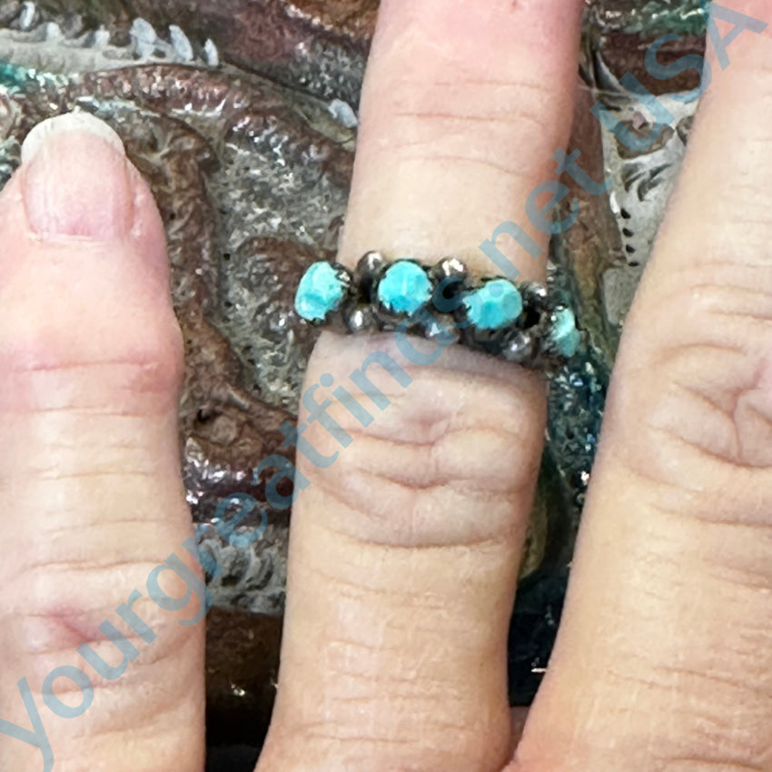Old Zuni Sterling Silver & Pale Turquoise Row Ring Size 6