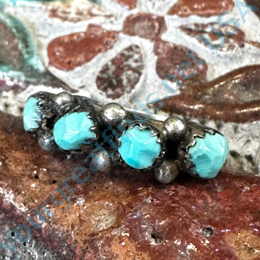 Old Zuni Sterling Silver &amp; Pale Turquoise Row Ring Size 6