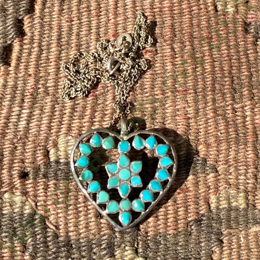 Old Zuni Turquoise Dots Heart Necklace necklace