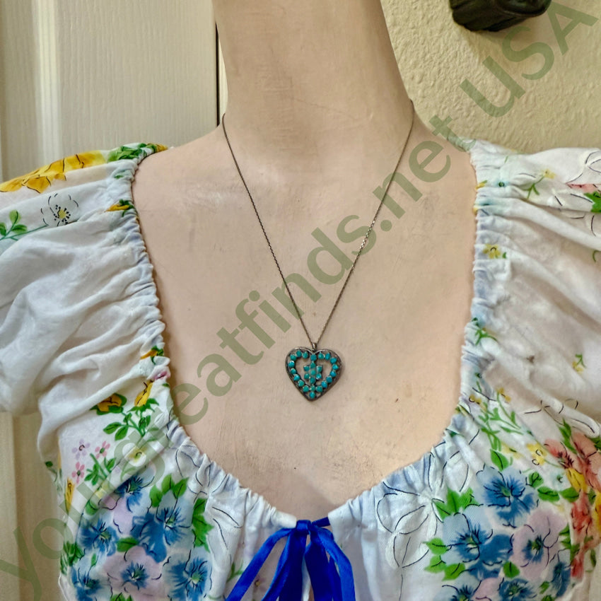 Old Zuni Turquoise Dots Heart Necklace necklace