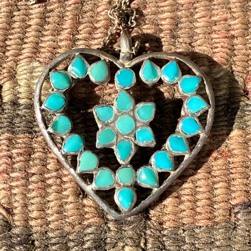 Old Zuni Turquoise Dots Heart Necklace necklace
