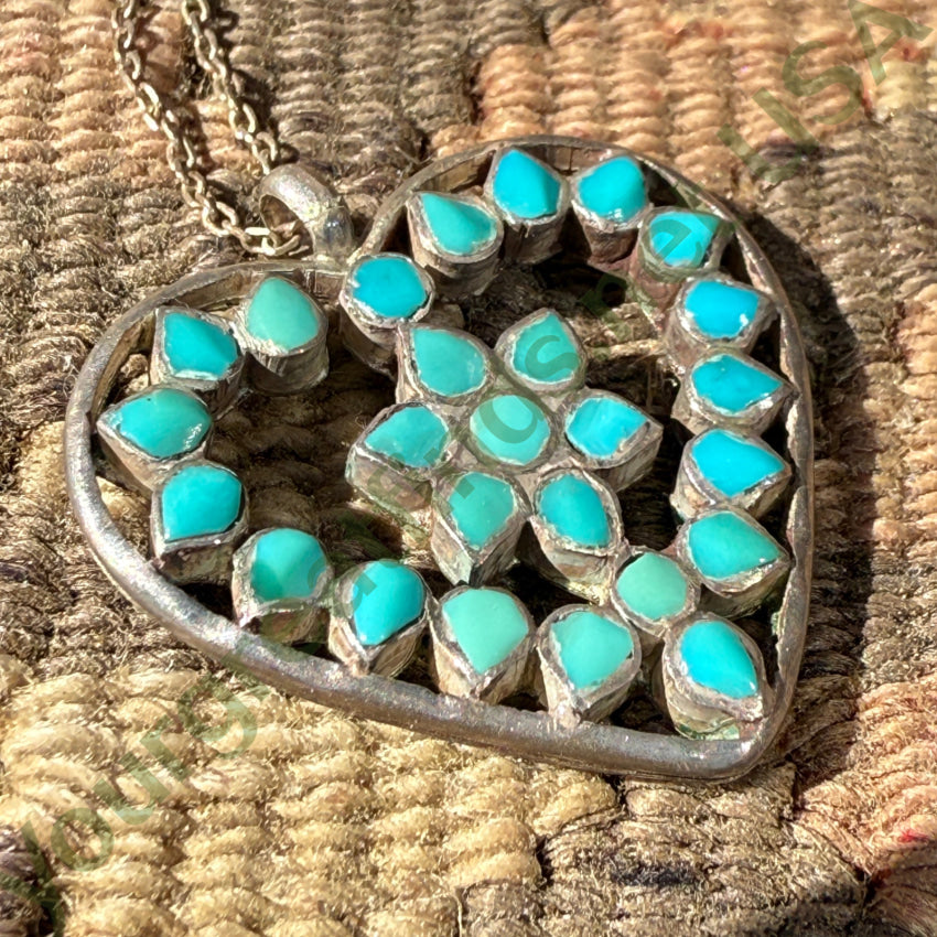 Old Zuni Turquoise Dots Heart Necklace necklace