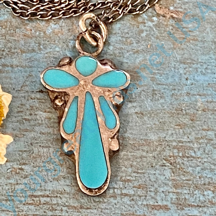 Old Zuni Turquoise Inlay Necklace In Sterling Silver