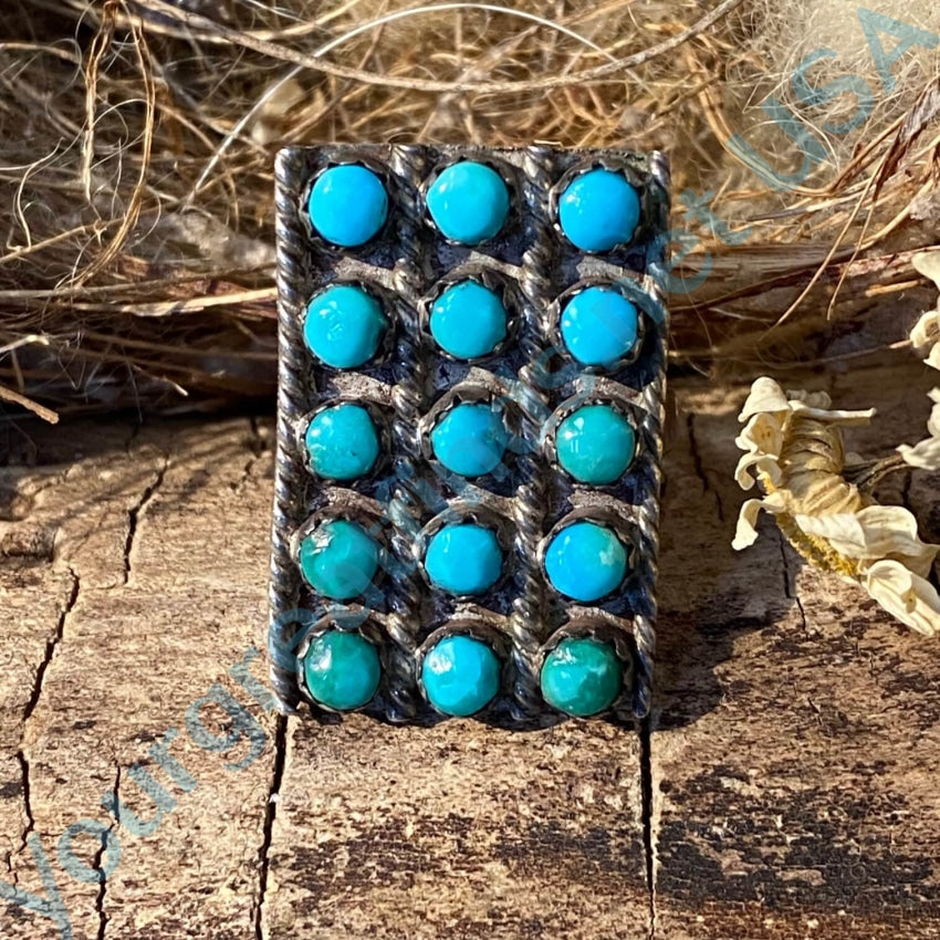 Old Zuni Turquoise Snake Eye Row Ring Size 6 Stering