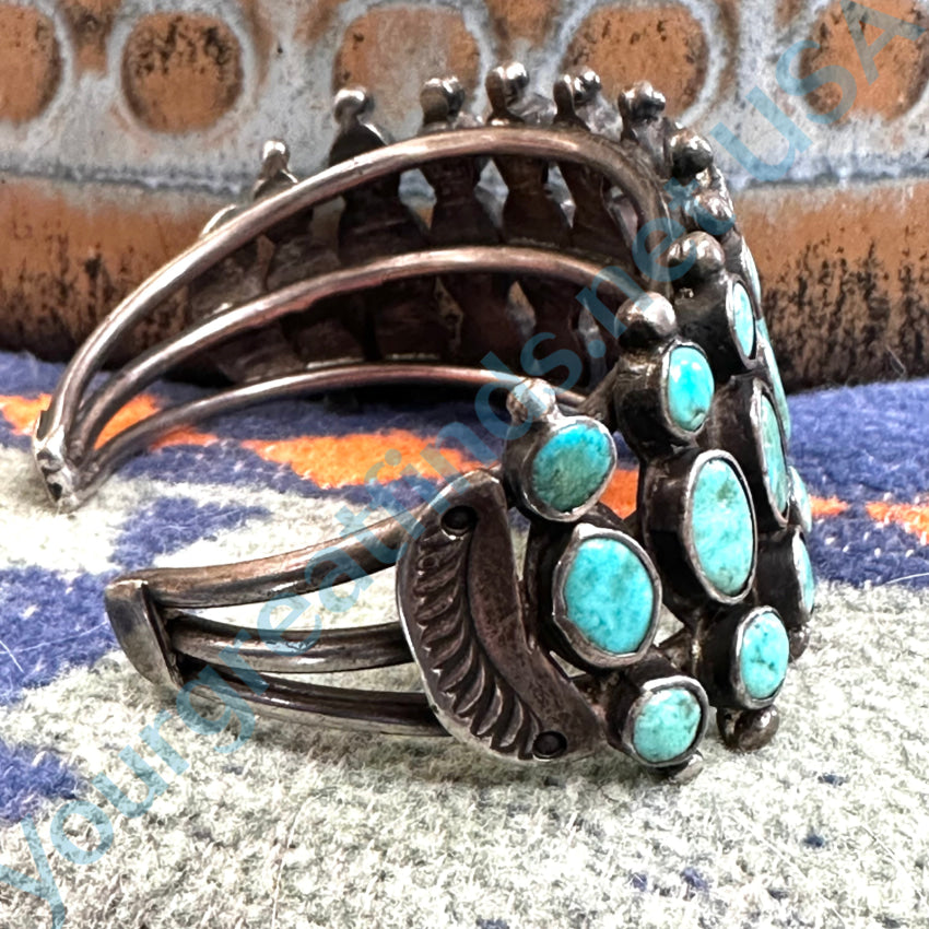 One Of A Kind Early Navajo Triple Row Turquoise Sterling Bracelet