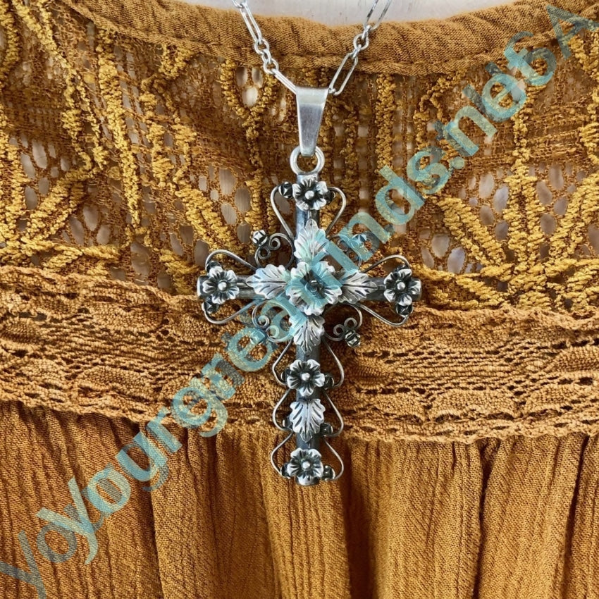 Ornate Sterling Silver Holy Cross Necklace Mexico Yourgreatfinds