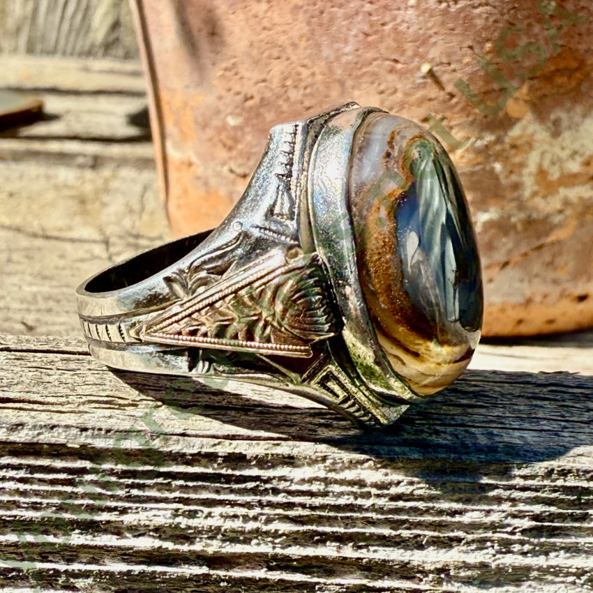 Otsby Barton Agate Signet Ring Sterling Silver 1/20 10K gold Size 9 ring