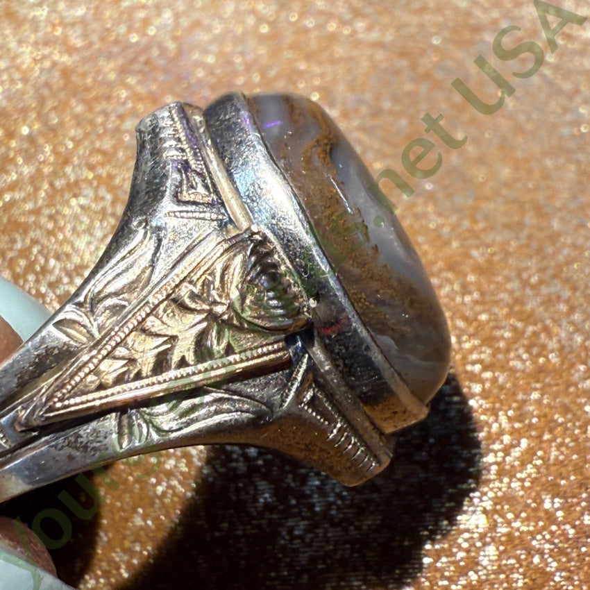 Otsby Barton Agate Signet Ring Sterling Silver 1/20 10K gold Size 9 ring