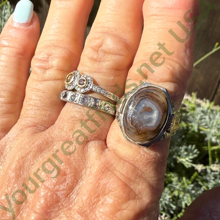 Otsby Barton Agate Signet Ring Sterling Silver 1/20 10K gold Size 9 ring