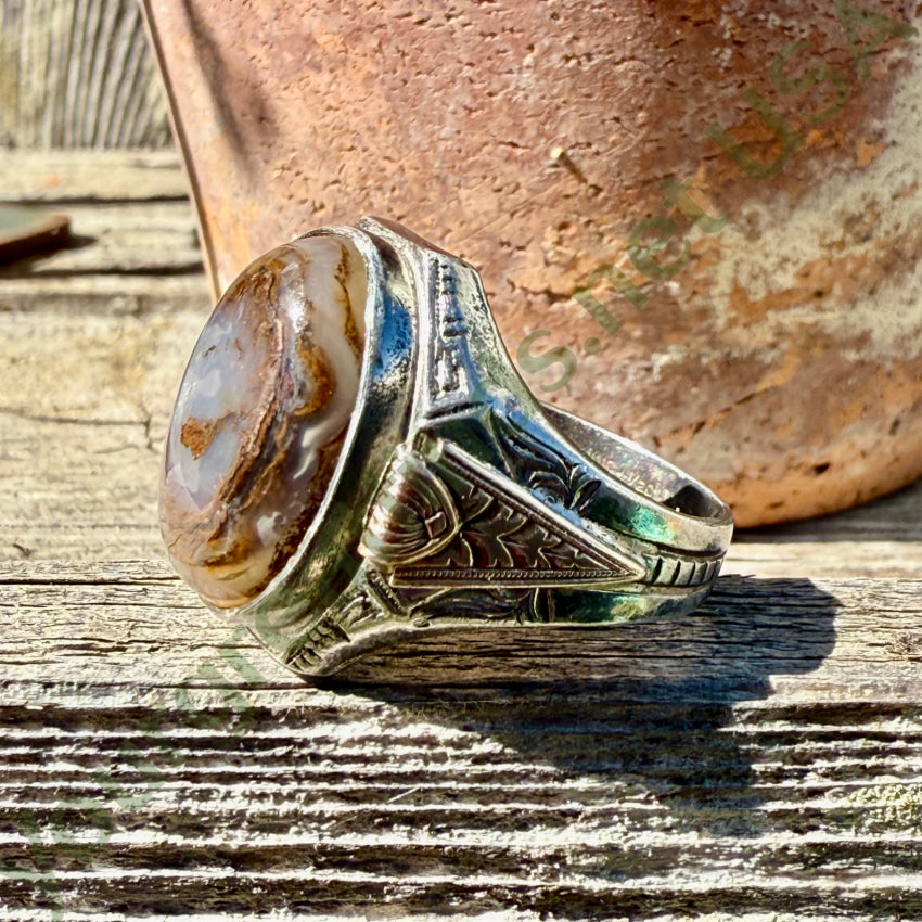 Otsby Barton Agate Signet Ring Sterling Silver 1/20 10K gold Size 9 ring