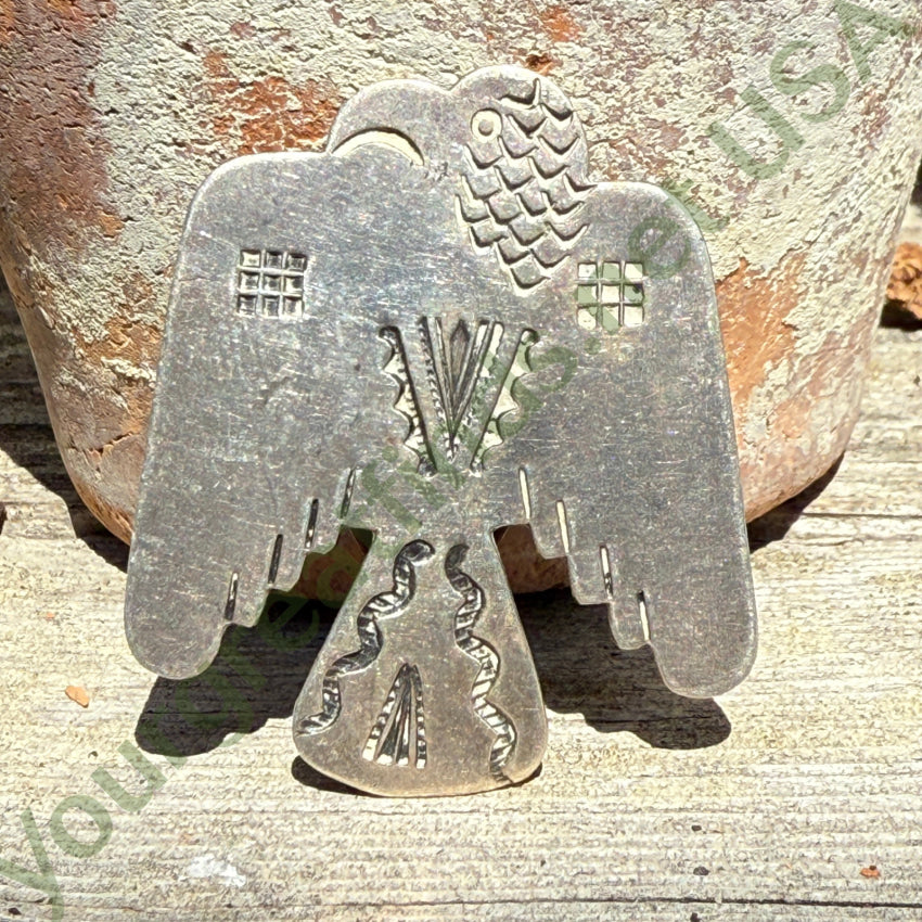 Outstanding Early Navajo Thunderbird Dress Clip Sterling Silver Stamped pin