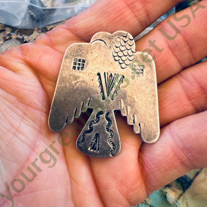 Outstanding Early Navajo Thunderbird Dress Clip Sterling Silver Stamped pin