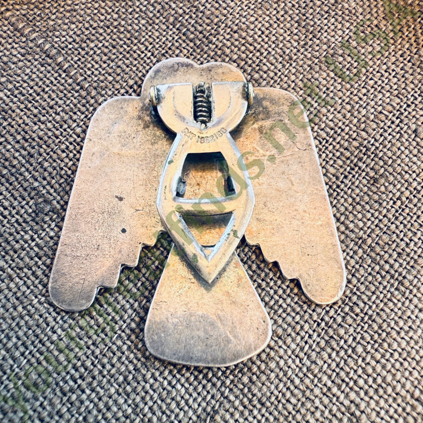 Outstanding Early Navajo Thunderbird Dress Clip Sterling Silver Stamped pin