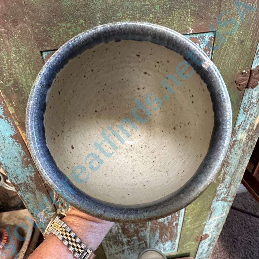 Pair Vintage Studio Stoneware Pottery Goblets Blue Glaze
