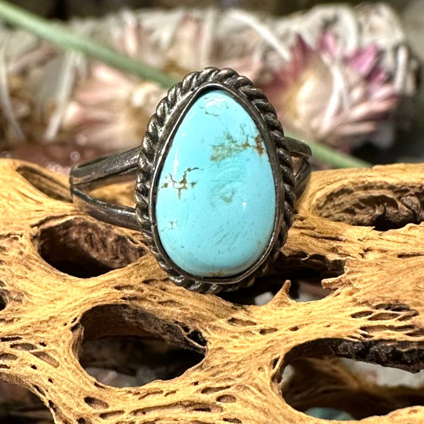 Pale Blue Turquoise Ring Sterling Silver Vintage Size 6.5