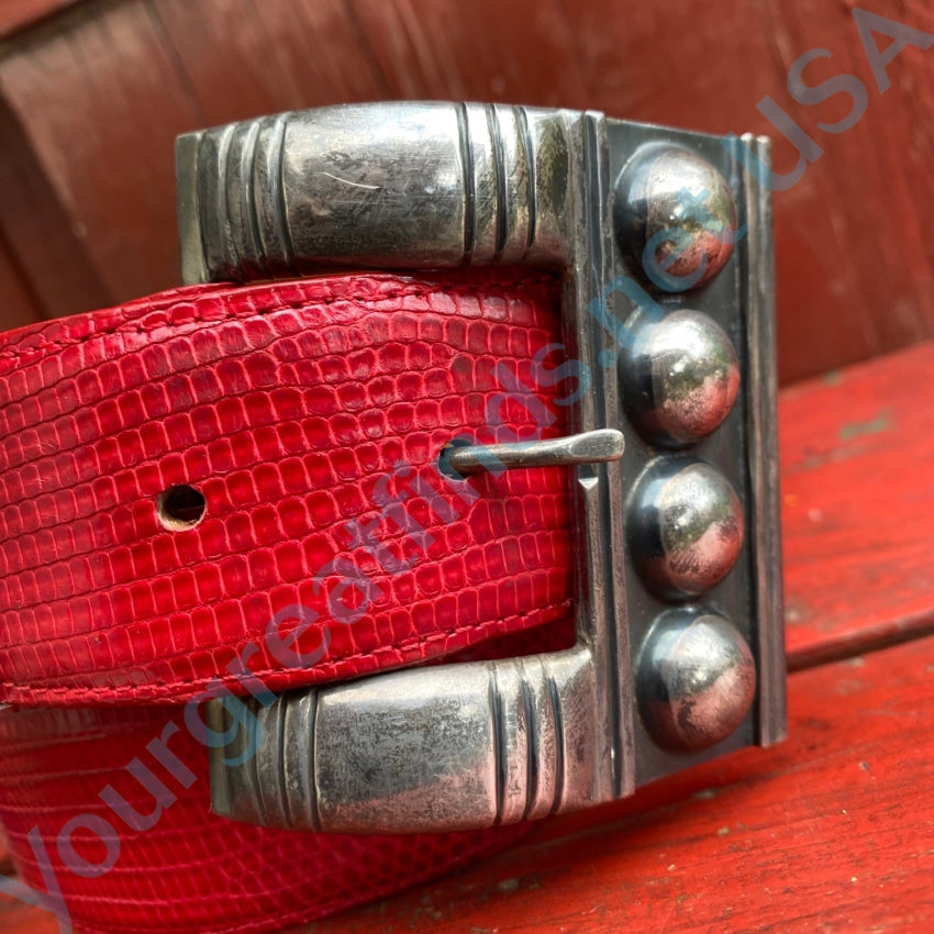 Vintage Red Leather Belt with Sterling Silver Buckle Marked on sale SC *