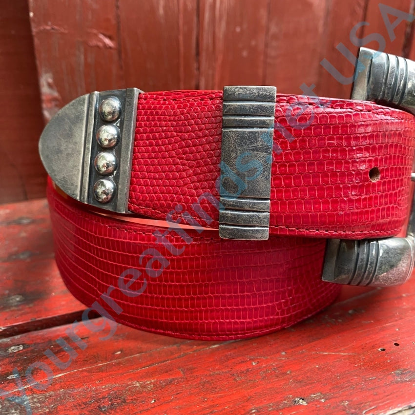 Pat Areias Sterling Silver Red Lizard Belt &amp; Buckle 28