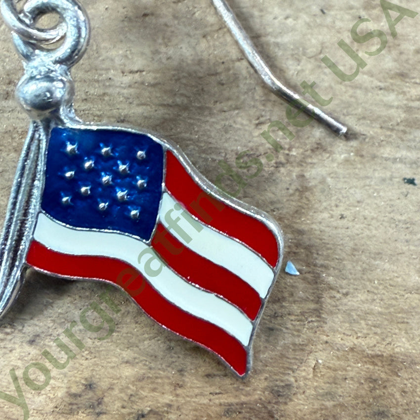 Patriotic Old Glory Pierced Earrings 925 Sterling Ear WIres Earrings