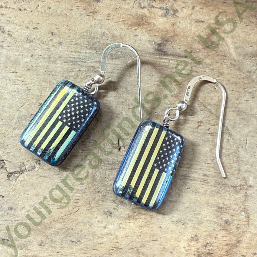 Patriotic Old Glory Pierced Earrings 925 Sterling Ear Wires Earrings