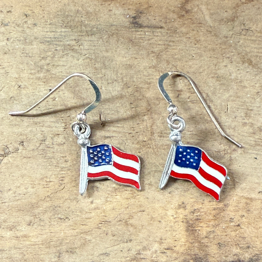 Patriotic Old Glory Pierced Earrings 925 Sterling Ear WIres Earrings