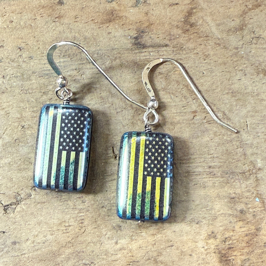 Patriotic Old Glory Pierced Earrings 925 Sterling Ear Wires Earrings