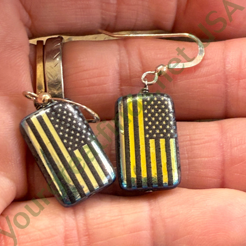 Patriotic Old Glory Pierced Earrings 925 Sterling Ear Wires Earrings