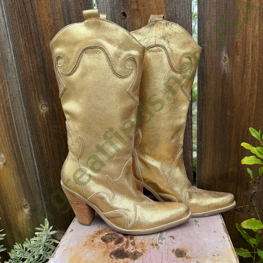 Penny Loves Kenny Gold Leather Western Cowgirl Boots Rodeo Drive 6.5 cowgirl boots
