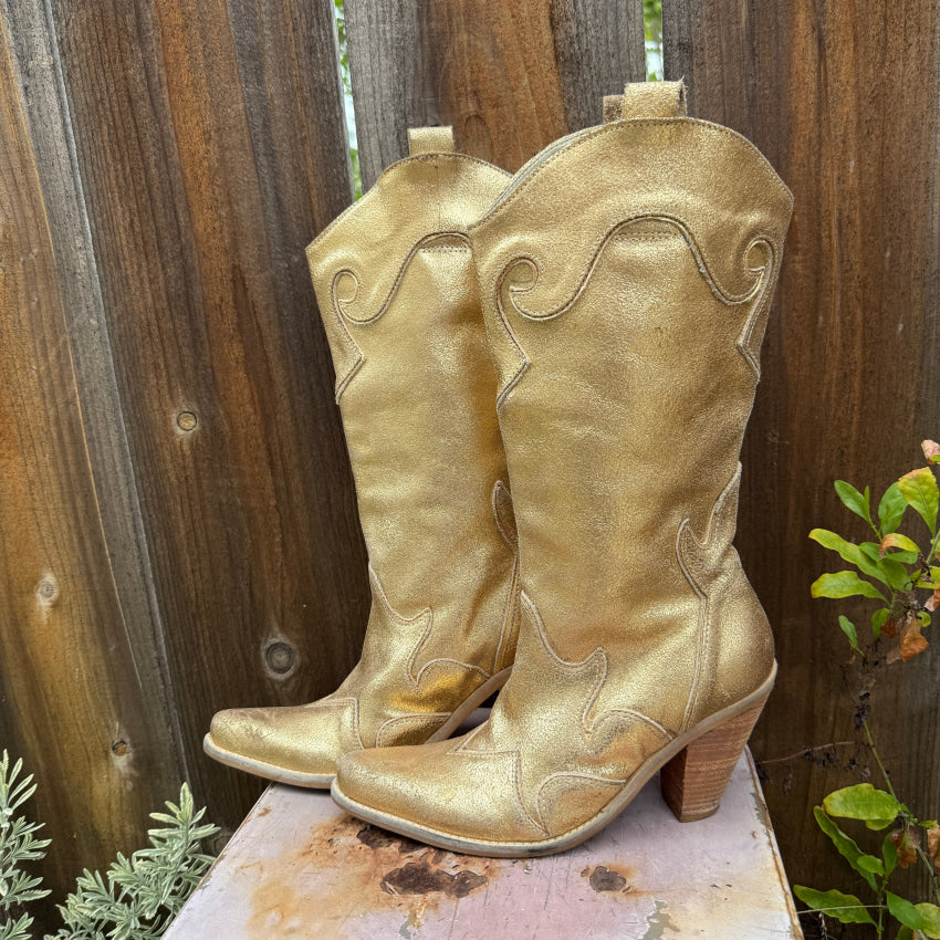 Penny Loves Kenny Gold Leather Western Cowgirl Boots Rodeo Drive 6.5 cowgirl boots