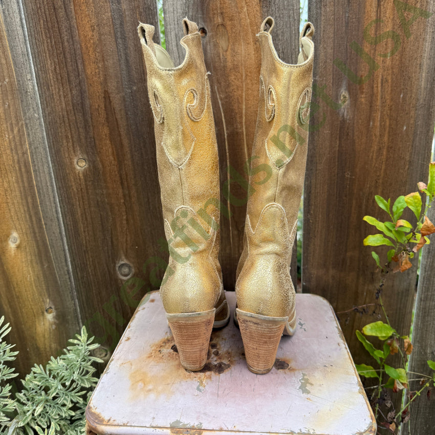 Penny Loves Kenny Gold Leather Western Cowgirl Boots Rodeo Drive 6.5 cowgirl boots