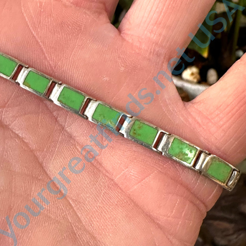 Peyote Bird Sterling Silver & Inlay Green Gaspeite Tennis Bracelet Bracelet