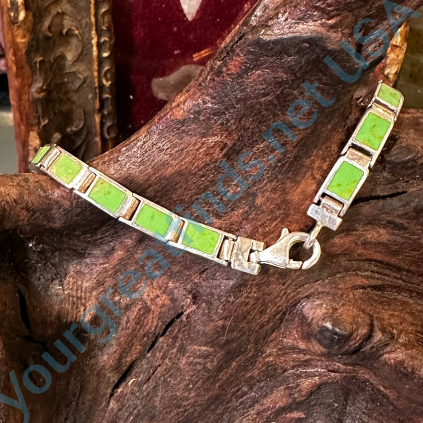 Peyote Bird Sterling Silver & Inlay Green Gaspeite Tennis Bracelet Bracelet