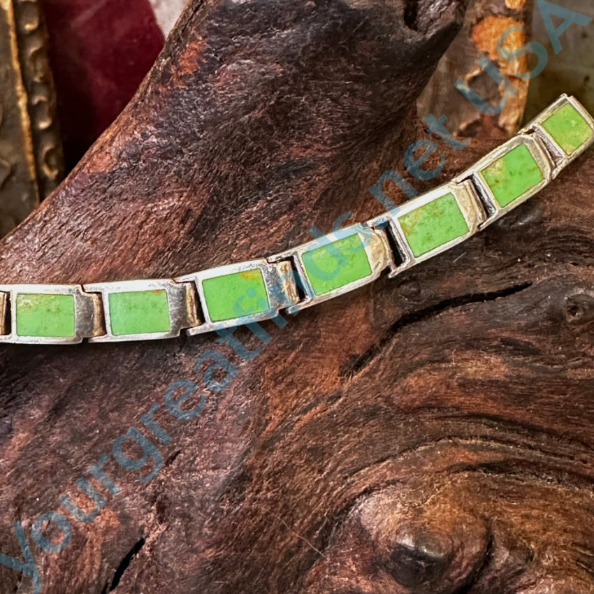 Peyote Bird Sterling Silver & Inlay Green Gaspeite Tennis Bracelet Bracelet