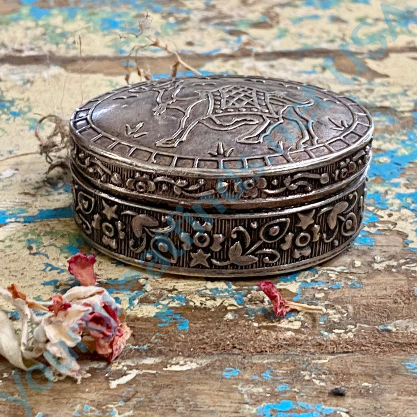 Pillbox Vintage Sterling Silver Raised Design