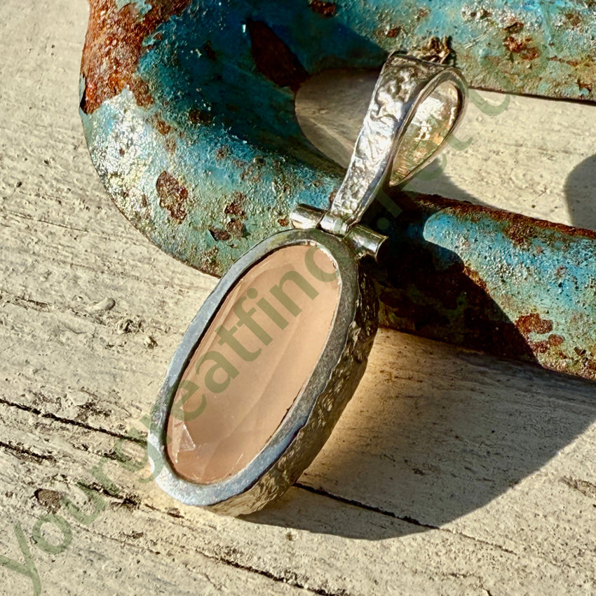 Pink Chalcedony Sterling Silver Pendant cameo brooch pendant