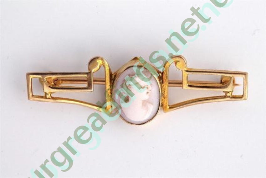 Pink Conch Shell 10k Gold Cameo Bar Pin Yourgreatfinds