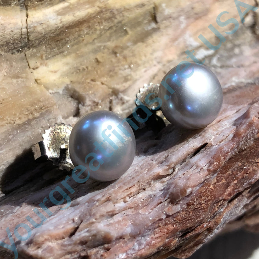 Platinum Gray Fresh Water Pearl Pierced Stud Earrings Sterling Silver