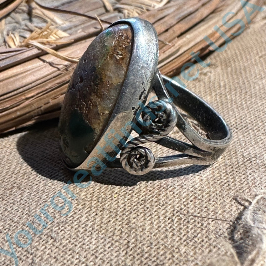 Pre-1920 Navajo Sterling Silver Ring Hachita Mine Turquoise Size 6.5