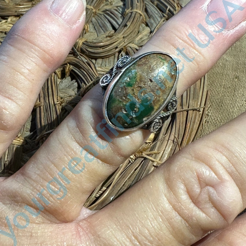 Pre-1920 Navajo Sterling Silver Ring Hachita Mine Turquoise Size 6.5