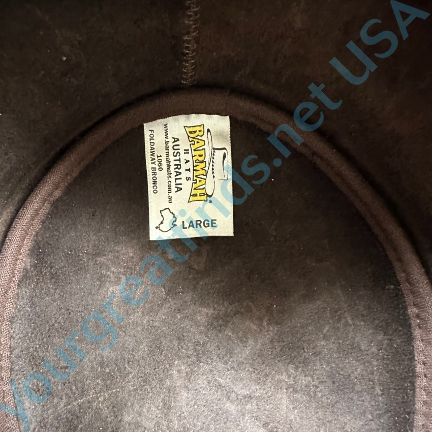 Pre-Owned Barmah Oiled Leather Foldaway Bronco Hat Large Brown