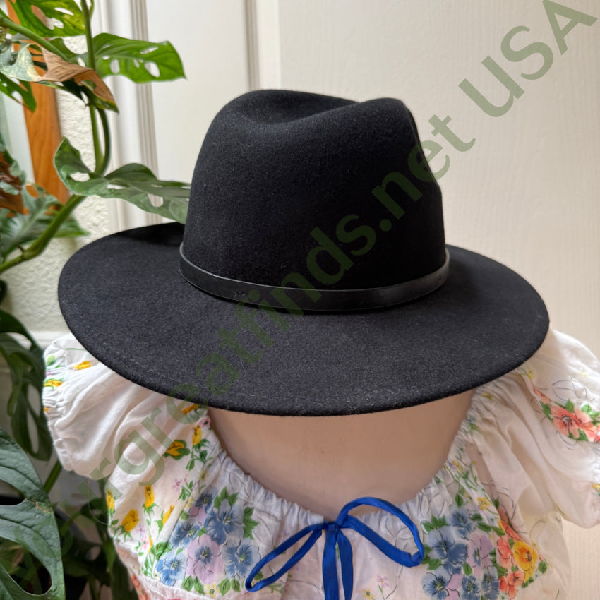 Pre owned Free People Black 100% Wool Pinch Front Western Hat hat