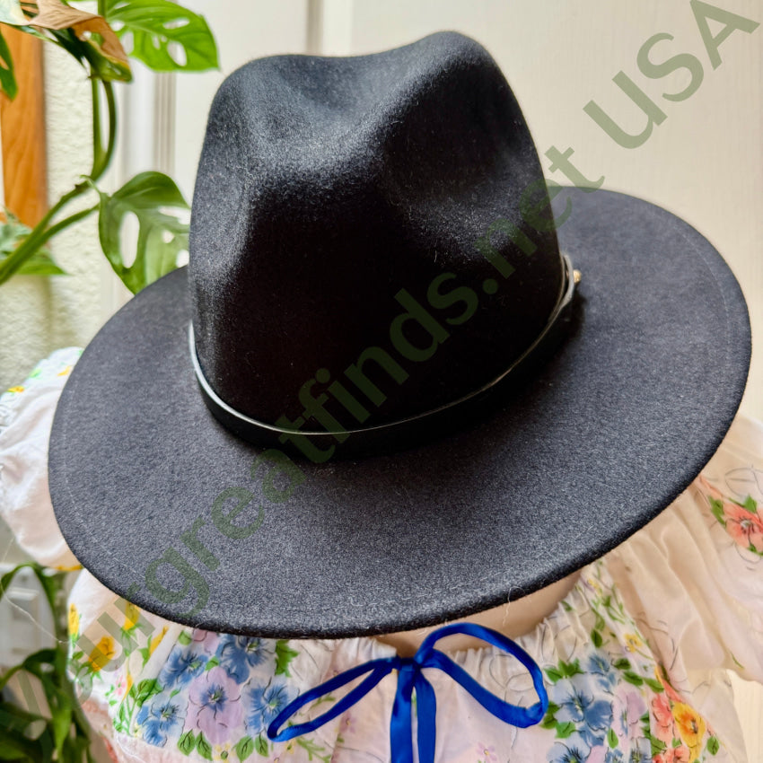 Pre owned Free People Black 100% Wool Pinch Front Western Hat hat