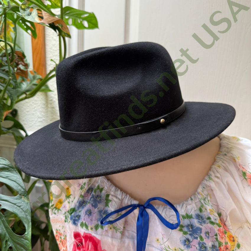 Pre owned Free People Black 100% Wool Pinch Front Western Hat hat