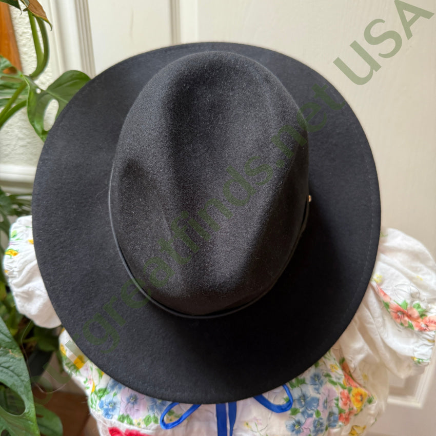 Pre owned Free People Black 100% Wool Pinch Front Western Hat hat