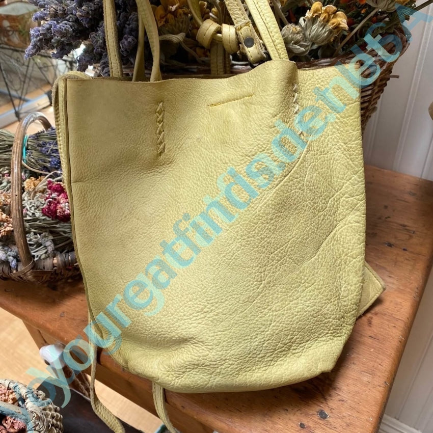 Pre-owned Free People Leather Mini Tote Bag Pochette Chartreuse