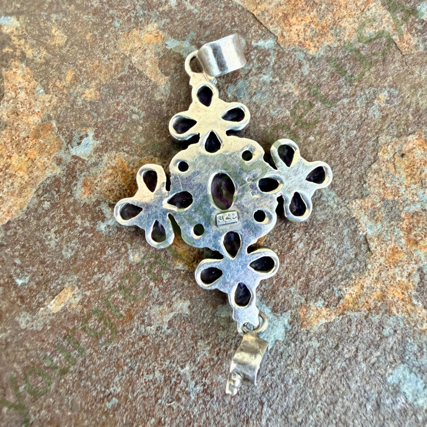 Pre-owned Sterling Silver Amethyst Cross Pendanr cross pendant