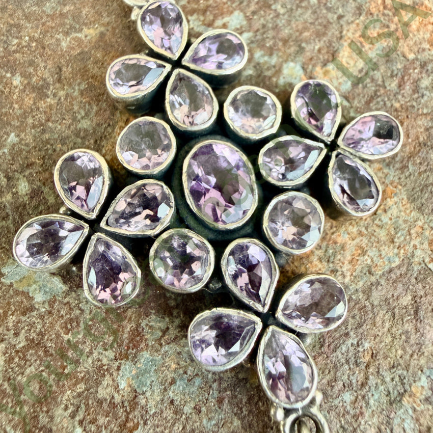 Pre-owned Sterling Silver Amethyst Cross Pendanr cross pendant