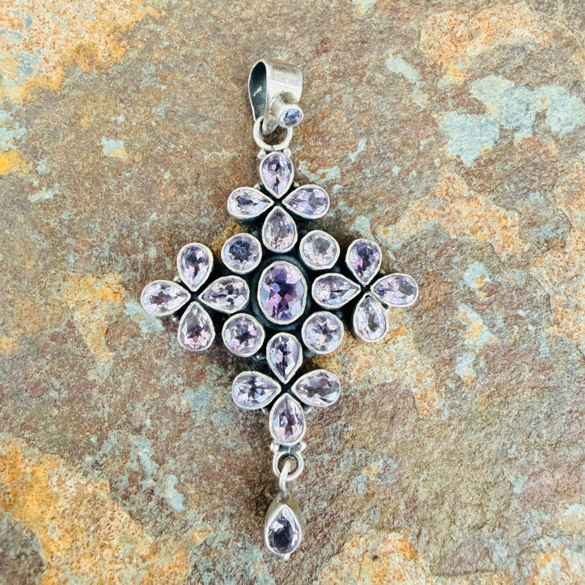 Pre-owned Sterling Silver Amethyst Cross Pendanr cross pendant