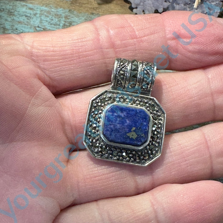 Pre-Owned Sterling Silver Lapis Lazuli Marcasite Pendant